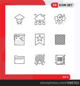 Stock Vector Icon Pack of 9 Line Signs and Symbols for bookmark, destination, balloons, target, map Editable Vector Design Elements