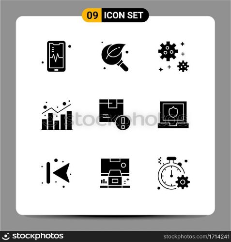 Stock Vector Icon Pack of 9 Line Signs and Symbols for box, statistics, astronaut, shopping, chart Editable Vector Design Elements