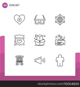 Stock Vector Icon Pack of 9 Line Signs and Symbols for business, shield, global, secure, medical Editable Vector Design Elements