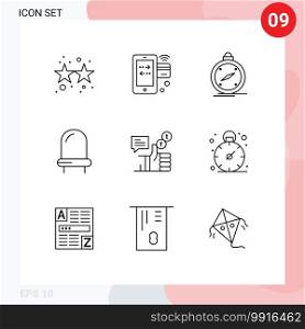 Stock Vector Icon Pack of 9 Line Signs and Symbols for c&aign, led, wifi, diode, gps Editable Vector Design Elements