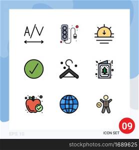 Stock Vector Icon Pack of 9 Line Signs and Symbols for card, hanger, sunset, clothes, complete Editable Vector Design Elements