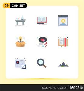 Stock Vector Icon Pack of 9 Line Signs and Symbols for chat, idea, story, bulb, split testing Editable Vector Design Elements