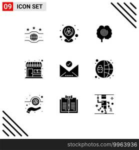 Stock Vector Icon Pack of 9 Line Signs and Symbols for check mark, shop, resources, market store, psychology Editable Vector Design Elements