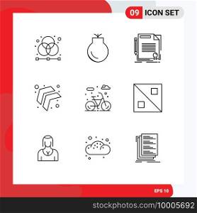 Stock Vector Icon Pack of 9 Line Signs and Symbols for city, up, weapons, arrow, document Editable Vector Design Elements