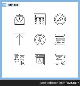 Stock Vector Icon Pack of 9 Line Signs and Symbols for credit, user interface, link, ui, up Editable Vector Design Elements