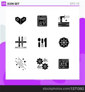 Stock Vector Icon Pack of 9 Line Signs and Symbols for cutlery, scale, grass, pencil, stationary Editable Vector Design Elements