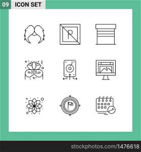 Stock Vector Icon Pack of 9 Line Signs and Symbols for data, party, not, night, house Editable Vector Design Elements