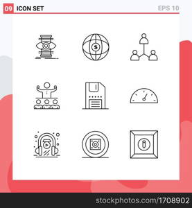 Stock Vector Icon Pack of 9 Line Signs and Symbols for disc, mentorship, group, mentor, encourage Editable Vector Design Elements