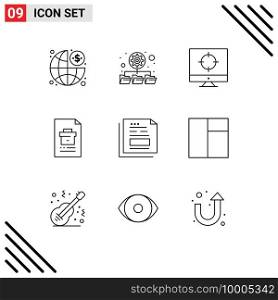Stock Vector Icon Pack of 9 Line Signs and Symbols for document, report, seo, file, corporate Editable Vector Design Elements