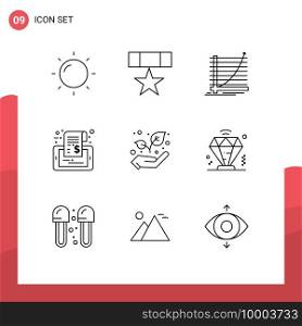 Stock Vector Icon Pack of 9 Line Signs and Symbols for eco, sale, chart, phone, label Editable Vector Design Elements