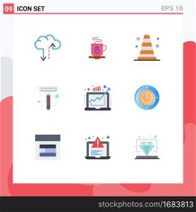Stock Vector Icon Pack of 9 Line Signs and Symbols for electricity, market, vlc, grow, business Editable Vector Design Elements