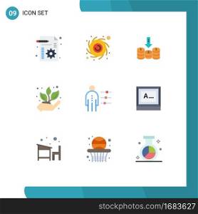 Stock Vector Icon Pack of 9 Line Signs and Symbols for employee, plant, cash, nature, agriculture Editable Vector Design Elements