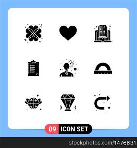 Stock Vector Icon Pack of 9 Line Signs and Symbols for gear, presentation, book, result, notepad Editable Vector Design Elements