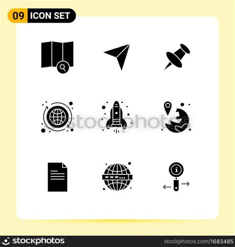 Stock Vector Icon Pack of 9 Line Signs and Symbols for gps, rocket, pin, flame, exchange Editable Vector Design Elements