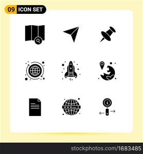 Stock Vector Icon Pack of 9 Line Signs and Symbols for gps, rocket, pin, flame, exchange Editable Vector Design Elements