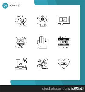 Stock Vector Icon Pack of 9 Line Signs and Symbols for hand, chair, gift, camping, service Editable Vector Design Elements