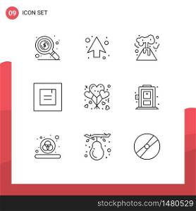 Stock Vector Icon Pack of 9 Line Signs and Symbols for home, love, nuclear, lifestyle, window Editable Vector Design Elements