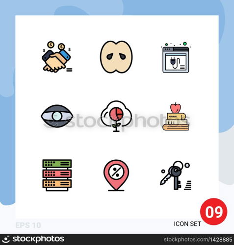 Stock Vector Icon Pack of 9 Line Signs and Symbols for human, eye, kitchen, website, plugin Editable Vector Design Elements