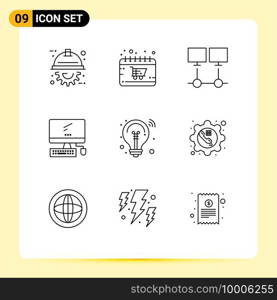 Stock Vector Icon Pack of 9 Line Signs and Symbols for imac, monitor, shop, computer, network Editable Vector Design Elements