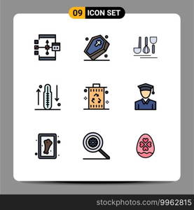 Stock Vector Icon Pack of 9 Line Signs and Symbols for increase, fitness, spooky, drop, travel Editable Vector Design Elements