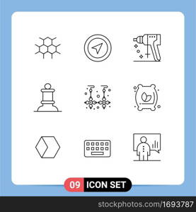 Stock Vector Icon Pack of 9 Line Signs and Symbols for jewelry, drop, construction, figure, bishop Editable Vector Design Elements