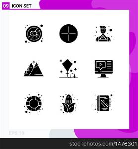 Stock Vector Icon Pack of 9 Line Signs and Symbols for kite, happy, painter, hiking, outdoor Editable Vector Design Elements