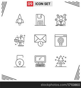 Stock Vector Icon Pack of 9 Line Signs and Symbols for life, city, interface, sales man, avatar Editable Vector Design Elements
