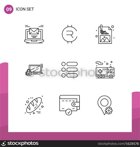 Stock Vector Icon Pack of 9 Line Signs and Symbols for list, lock, crypto currency, security, computer Editable Vector Design Elements