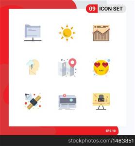 Stock Vector Icon Pack of 9 Line Signs and Symbols for map, power, analysis, mind, energy Editable Vector Design Elements
