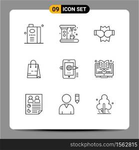 Stock Vector Icon Pack of 9 Line Signs and Symbols for mobile, shop, maker, market, bag Editable Vector Design Elements