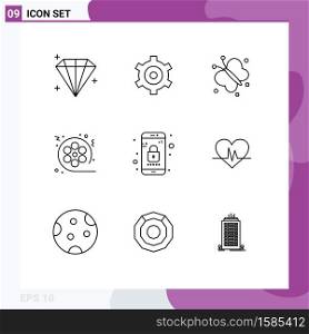 Stock Vector Icon Pack of 9 Line Signs and Symbols for mobile, app, spring, multimedia, cinema Editable Vector Design Elements