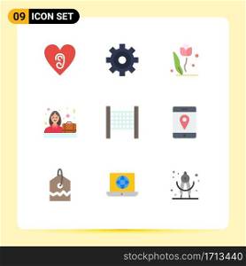 Stock Vector Icon Pack of 9 Line Signs and Symbols for mobile, location, rose, sport, female Editable Vector Design Elements