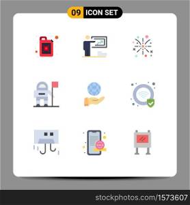 Stock Vector Icon Pack of 9 Line Signs and Symbols for modern, business, fire work, flag, astronaut Editable Vector Design Elements
