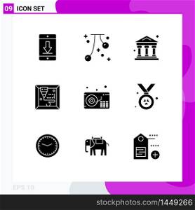 Stock Vector Icon Pack of 9 Line Signs and Symbols for music, audio, fall, printing, money Editable Vector Design Elements