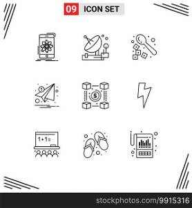 Stock Vector Icon Pack of 9 Line Signs and Symbols for notification, letter, satellite, email, drink Editable Vector Design Elements