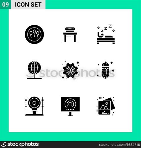 Stock Vector Icon Pack of 9 Line Signs and Symbols for options, gear, bedroom, world, navigation Editable Vector Design Elements