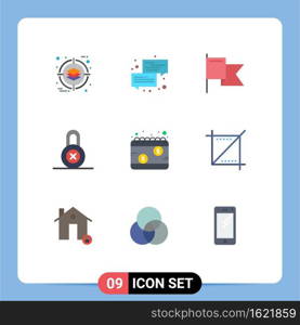 Stock Vector Icon Pack of 9 Line Signs and Symbols for payday, calendar, chat, protection, lock Editable Vector Design Elements