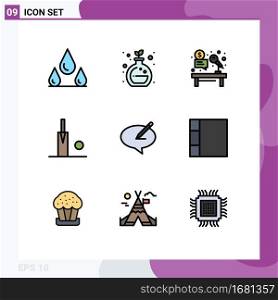 Stock Vector Icon Pack of 9 Line Signs and Symbols for pen, message, desk, chat, sport Editable Vector Design Elements