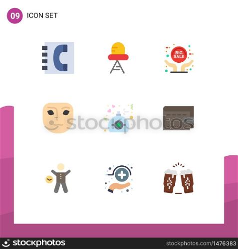 Stock Vector Icon Pack of 9 Line Signs and Symbols for perfume, gift, big sale, thoughtful, emotion Editable Vector Design Elements