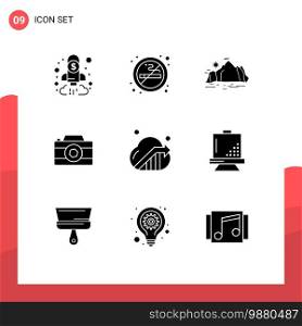 Stock Vector Icon Pack of 9 Line Signs and Symbols for photo, image, air, camera, mountain Editable Vector Design Elements
