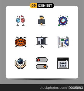 Stock Vector Icon Pack of 9 Line Signs and Symbols for presentation, business, productivity, avatar, halloween Editable Vector Design Elements