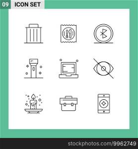 Stock Vector Icon Pack of 9 Line Signs and Symbols for products, electronics, table, devices, network Editable Vector Design Elements