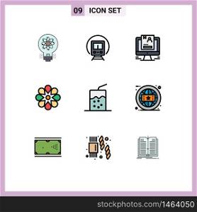 Stock Vector Icon Pack of 9 Line Signs and Symbols for ramadan, celebrate, transport, decoration, computer Editable Vector Design Elements