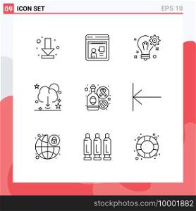 Stock Vector Icon Pack of 9 Line Signs and Symbols for server, download, bulb, data, setting Editable Vector Design Elements