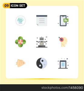 Stock Vector Icon Pack of 9 Line Signs and Symbols for sports, exercise, messages, spring flower, anemone flower Editable Vector Design Elements