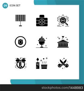 Stock Vector Icon Pack of 9 Line Signs and Symbols for summer, food, target, shield, badge Editable Vector Design Elements