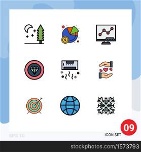 Stock Vector Icon Pack of 9 Line Signs and Symbols for summer, conditioner, lcd, air, jewelry Editable Vector Design Elements