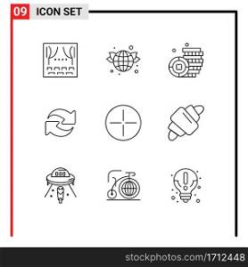 Stock Vector Icon Pack of 9 Line Signs and Symbols for symbols, ancient, coin, repeat, reload Editable Vector Design Elements