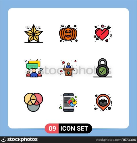 Stock Vector Icon Pack of 9 Line Signs and Symbols for team, group, avatar, chat, love Editable Vector Design Elements