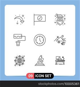 Stock Vector Icon Pack of 9 Line Signs and Symbols for technology, electronics, claus, devices, roller Editable Vector Design Elements